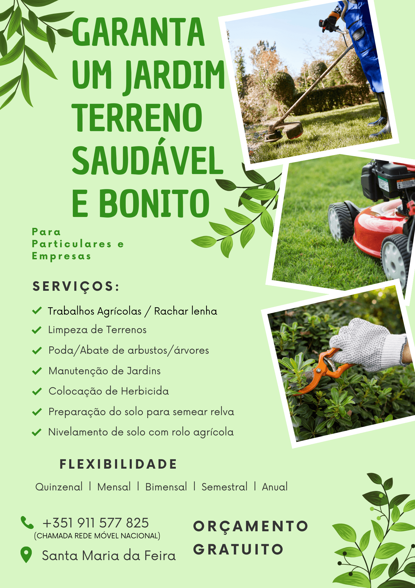 LIMPEZA TERRENOS, JARDINS, TRABALHOS AGRÍCOLAS CONCELHO Sª Mª FEIRA E ARREDORES